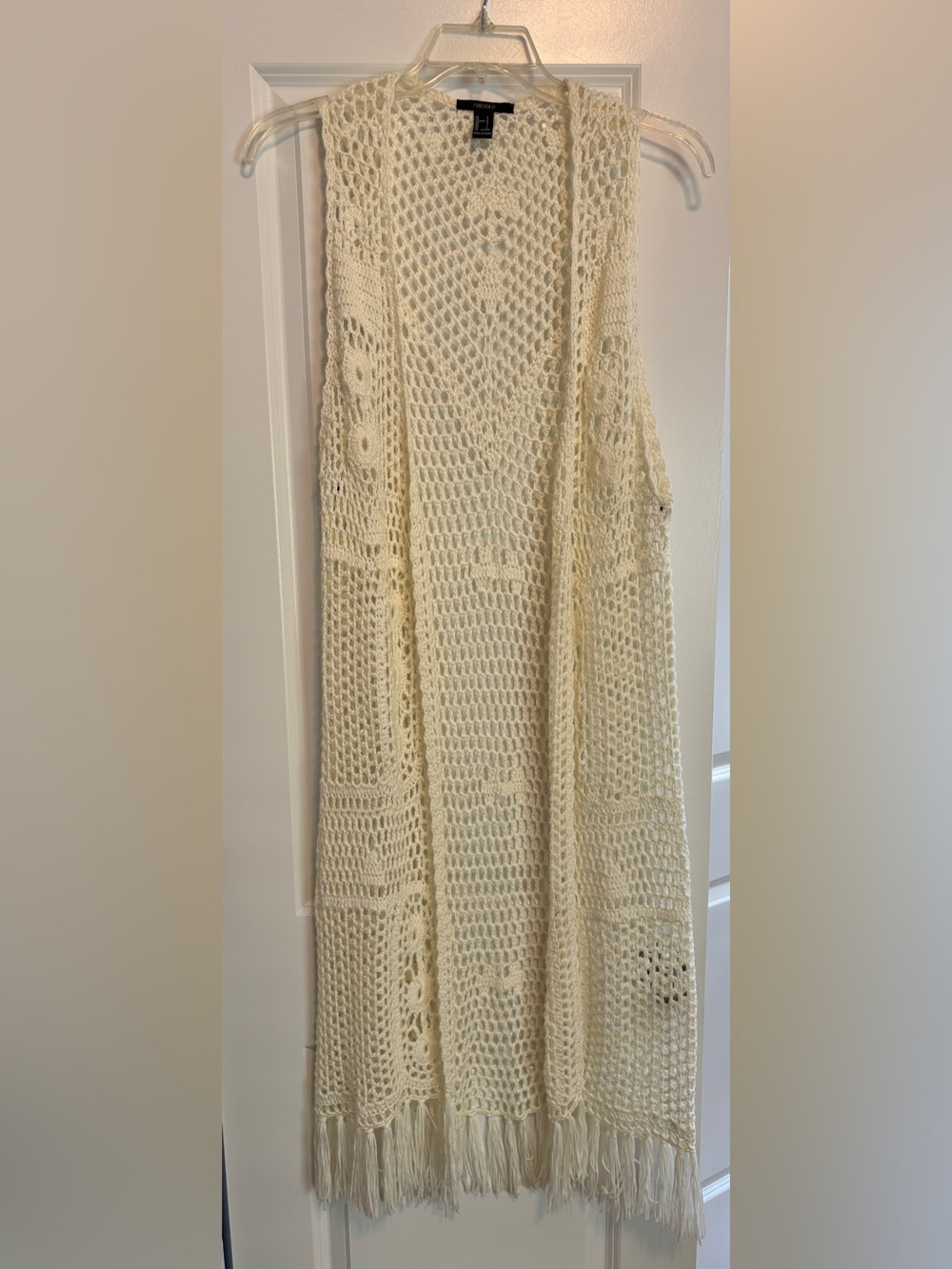 Forever 21 Cream Crochet Open-Knit Duster